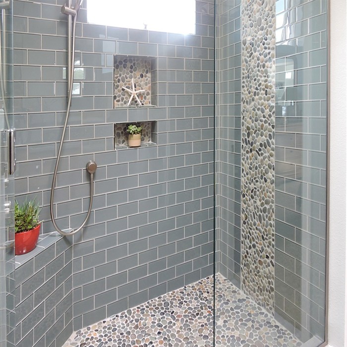 Bathroom tile pebble ideas shower floor white green stone flooring bathrooms tiles sliced small showers sea pebbletileshop pool tiled depot